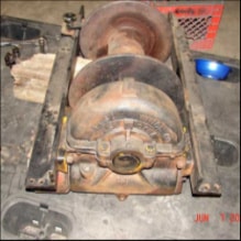 Rusted halftrack winch drum and housing assembly