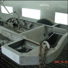 Halftrack frame after sandblasting in paint booth