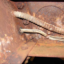 Rusty frame section with cable routing