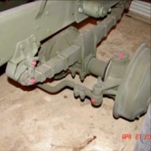 Halftrack undercarriage showing track suspension and bogie assembly